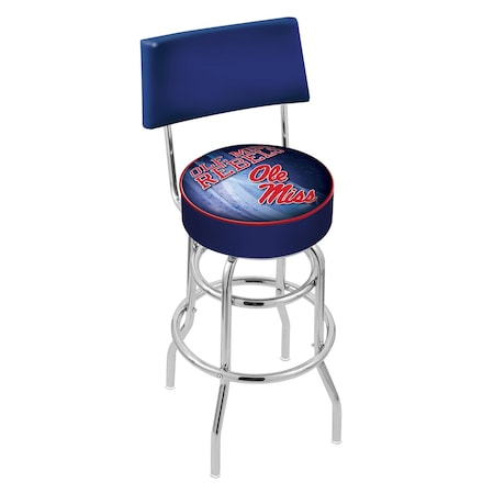 Holland Bar Stool Co 25" Chrome 2-Ring Ole' Miss Swivel Bar Stool, Back L7C425MssppU-D2